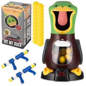 Lebula dovednostní hra pro děti střílení na cíl hladová kachna + 2 pistole + 24 míčků verze xxl