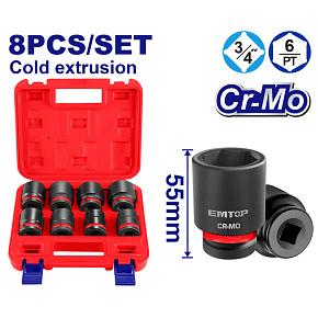 Sada 8 ks rázových nástrčných hlavic 3/4" L-55 mm