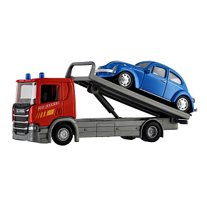 Auto odtahovka Welly Scania P320 + auto kov/plast 15cm mix druhů v krabičce 18,5x10x6cm