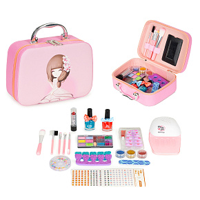 Kids Makeup Set Case with Mirror and UV LED Lamp