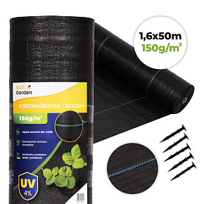 Černá agrotextilie UV 150g protiplevelová rohož 1,6x50m kolíky MulltiGarden Černá agrotextilie UV 150g protiplevelová rohož 1,6x50m kolíky MulltiGarden
