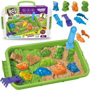 WOOPIE Kinetický písek 1,5 kg Sada XXL ZOO Safari Stolek s formičkami