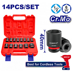 Sada 14 ks rázových nástrčných hlavic 1/2" L-40 mm