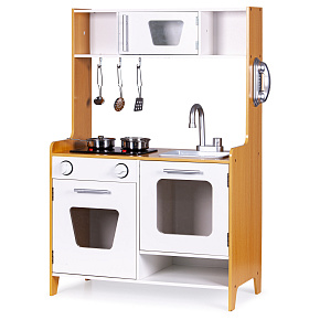 Wooden Play Kitchen with Multimedia Burners for Kids ECOTOYS