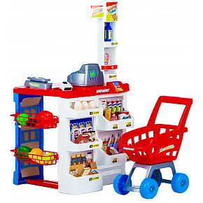 Large Shop with Cash Register Supermarket Stall for Children with Cash Register Scale and Scanner