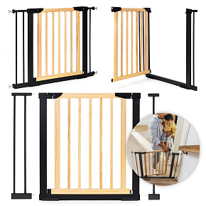 Safety gate barrier, 74-100 cm, for stairs and doors, metal and wood, additional panels, ECOTOYS