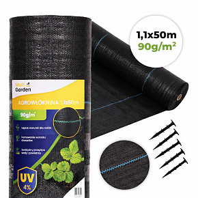 Černá agrotextilie UV 90g protiplevelová rohož 1,1x50m kolíky MulltiGarden Černá agrotextilie UV 90g protiplevelová rohož 1,1x50m kolíky MulltiGarden
