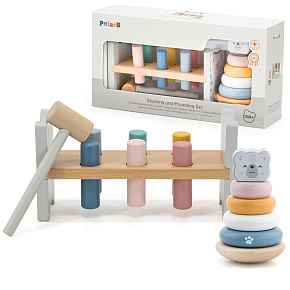 VIGA PolarB Dřevěná Sada Pyramida + Prohazovačka s Kladívkem Lední Medvěd Montessori