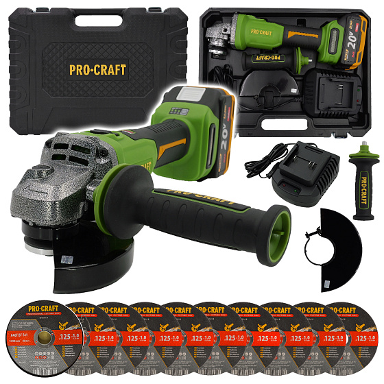 Aku úhlová bruska Procraft PWA220 + 10x řezný kotouč CD125x1.0
