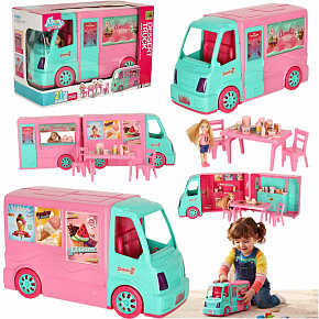 Auto pro panenky karavan food truck sada 21 ks.