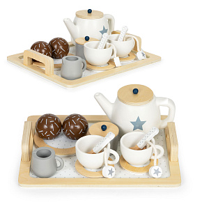 Wooden tea set, jug, cups, 17 elements ECOTOYS