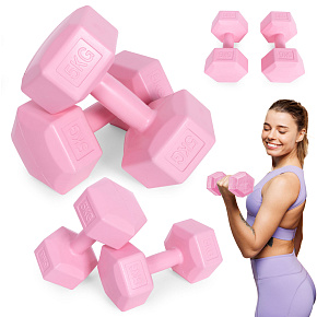 Hex dumbbells set 2x5 kg, exercise weights, fitness load, pink, ModernHome Hex dumbbells set 2x5 kg, exercise weights, fitness load, pink, ModernHome