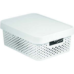 Úložný box INFINITY 11l s víkem bílý puntíky