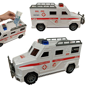 Lebula pokladnička na mince bankovky prasátko dárek na peníze otevírací interaktivní auto ambulance Lebula pokladnička na mince bankovky prasátko dárek na peníze otevírací interaktivní auto ambulance