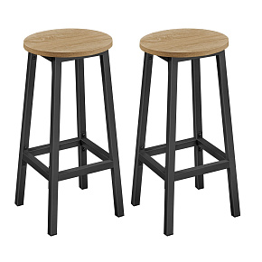 Round Bar Stool Set of 2 – 65 cm Kitchen High Chair with Footrest