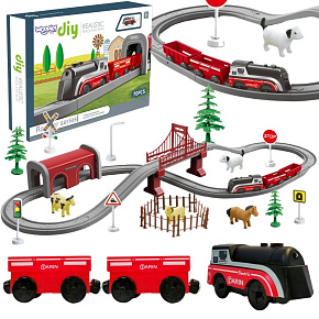 WOOPIE Sada Elektrická Vláčková Dráha Lokomotiva Trať Farma Zvířata 70 ks.