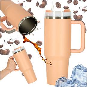 Termohrnek se slámkou a držadlem termoska 1200ml pudrově růžová Termohrnek se slámkou a držadlem termoska 1200ml pudrově růžová