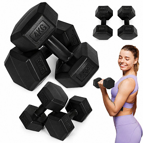 Šestihranné činky sada 2x4 kg činky na cvičení fitness závaží černé MOVEPRO Šestihranné činky sada 2x4 kg činky na cvičení fitness závaží černé MOVEPRO