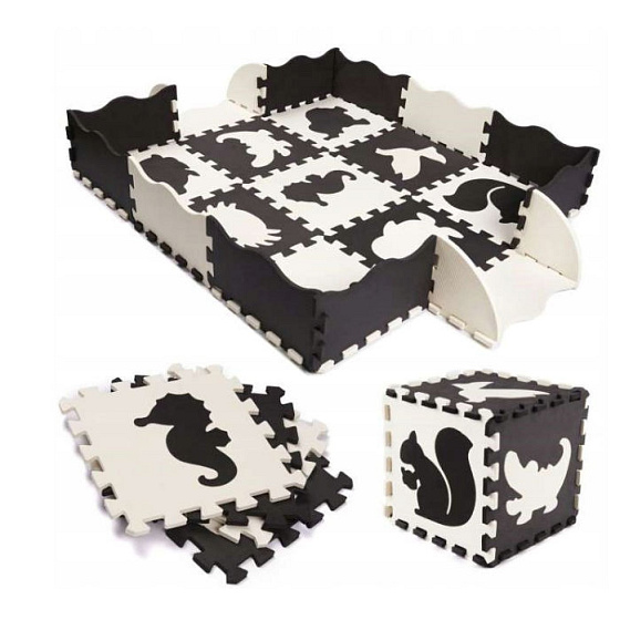 Velká pěnová vzdělávací podložka puzzle skládací pro děti a kojence černobílá