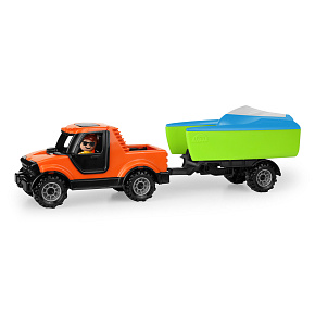 Auto Truckies pickup s vozíkem a loďkou plast 35cm s figurkou v krabici 24m+