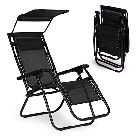Garden Beach Lounger with Adjustable Backrest and Movable Canopy Black MultiGarden