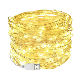 LAMPY KAPACÍ 100 LED 10M USB TEPLÉ BÍLÉ