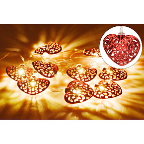 Svítící srdíčka na baterie DECORATIVE 10LED (165x5cm) - Červené, teplá bílá