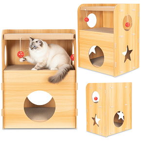 Lebula škrabadlo pro kočku, patrový domek, pelíšek s hračkou 43x34x55cm