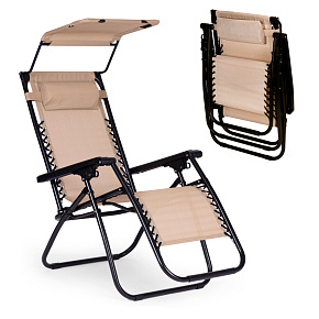 Garden Beach Lounger with Adjustable Backrest and Movable Canopy Beige MultiGarden