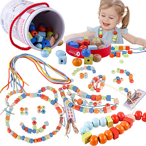 CLASSIC WORLD Dřevěné Korálky Na Navlékání 96 kusů CLASSIC WORLD Dřevěné Korálky Na Navlékání 96 kusů