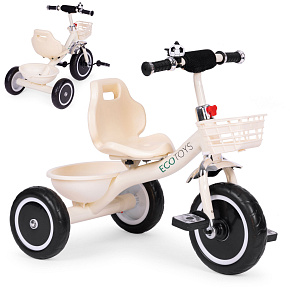 Tříkolka protiskluzové úchyty zvonek košík béžová ECOTOYS Tříkolka protiskluzové úchyty zvonek košík béžová ECOTOYS