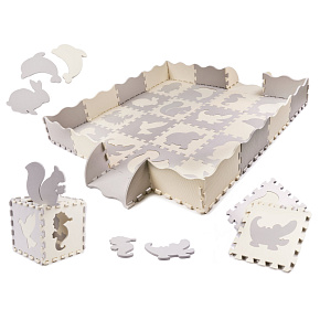 Pěnová vzdělávací podložka puzzle šedá ecru 36 kusů 150x150cm