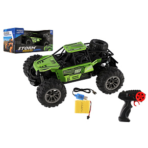 Auto RC buggy terénní zelené 22cm plast 2,4GHz na baterie + dobíjecí pack v krabici 32x16x18cm