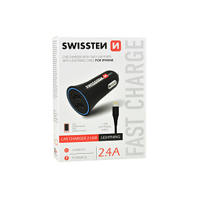 Nabíječka mobilů do auta SWISSTEN 2USB, Lightning - 2.4A