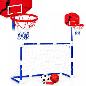 Sportovní set 2v1 pro děti: fotbalová branka, basketbalový koš, míče a pumpička Sportovní set 2v1 pro děti: fotbalová branka, basketbalový koš, míče a pumpička