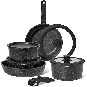 Just Perfecto JL-998: 11dílná sada nádobí z granitu s odnímatelnou rukojetí - černá
