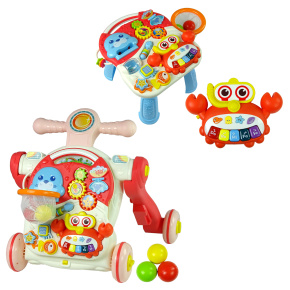 Lebula 4v1 chodítko tlačítko multifunkční stolek jezdítko hudební vzdělávací růžové