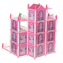 Domeček pro panenky růžová vila DIY 4 úrovně nábytek 61 cm