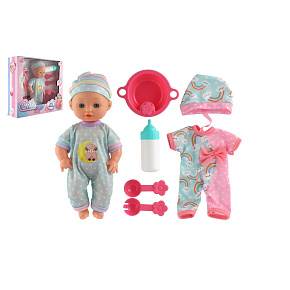 Panenka miminko 25cm pevné tělo s doplňky v krabici 30x27x8cm