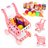 Pink children's shopping cart for supermarket or kitchen play + 18 accessories