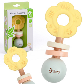 CLASSIC WORLD Dřevěná Pastelová Chrastítko Kousátko 2v1 Květinka 0+