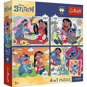 Puzzle Premium 4v1 Lilo&Stitch 4x88 dílků 28,5x20,5cm v krabici 28x28x6cm