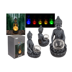 Solární Buddhova socha s krakelovanou skleněnou koulí, 20 cm Solární Buddhova socha s krakelovanou skleněnou koulí, 20 cm