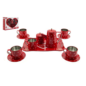 Nádobí červené plechové 14ks v krabici 34x24cm