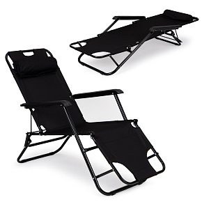 Garden lounger with headrest, foldable construction, black, MultiGarden