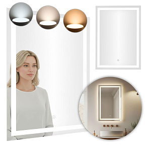 Lustro łazienkowe LED ścienne 50x70 cm 3 barwy włącznik dotykowy ModernHome Lustro łazienkowe LED ścienne 50x70 cm 3 barwy włącznik dotykowy ModernHome