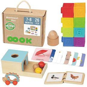 WOOPIE GREEN Box Krabice XXL Montessori Edukační 6v1 Senzorická 7-8 Měsíců 26ks. FSC WOOPIE GREEN Box Krabice XXL Montessori Edukační 6v1 Senzorická 7-8 Měsíců 26ks. FSC