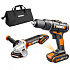 WX963 - Aku vrtačka s příklepem a aku úhlová bruska 20V 2x2Ah - Powershare