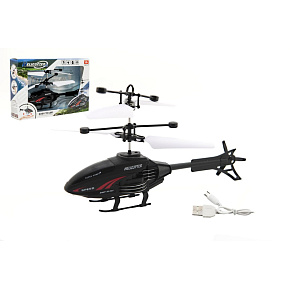 Vrtulník plast 16cm reagující na pohyb ruky s USB nabíjecím kabelem v krabici 22x15x5cm