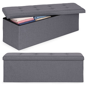Tufted ottoman 111x38 cm with storage upholstered bench chest light grey, ModernHome